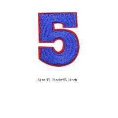 Custom Sappire Number 5 with Red Iron on Backing Embroidery patch
