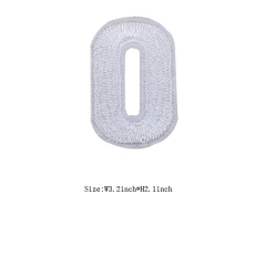 Custom Silver Number 0 Iron on Backing Embroidery patch