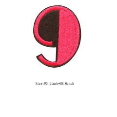 Custom 3D Red Number 9 Embroidery patch with Black Iron on Backing