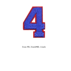 Custom Sapphire Fabric with Red Edge Number 4 Iron on Backing Embroidery patch