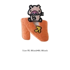 Custom Lovely Pig Embossed with Letter N Motif Iron on Embroidery patch