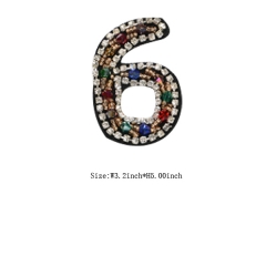 Custom 3D Colorful Beaded Number 6 Embroidery patch with Black Iron on Backing