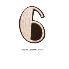 Custom Apricot Number 6 Embroidery patch Black Edge with Iron on Backing