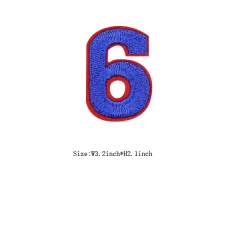 Custom Sappire Number 6 with Red Iron on Backing Embroidery patch