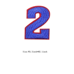 Custom Sappire Number 2 with Red Iron on Backing Embroidery patch