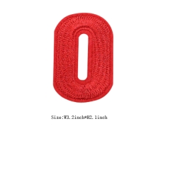 Custom Red Number 0 Embroidery patch with Iron on Backing