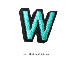 Custom 3D Indicolite Letter W Embroidery patch with Black Iron on Backing