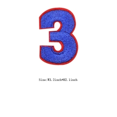 Custom Sappire Number 3 with Red Iron on Backing Embroidery patch