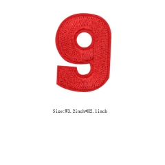Custom Red Number 9 Iron on Backing Embroidery patch