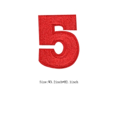 Custom Red Number 5 Iron on Backing Embroidery patch