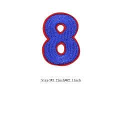 Custom Sappire Number 8 with Red Iron on Backing Embroidery patch