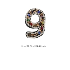 Custom 3D Colorful Beaded Number 9 Embroidery patch with Black Iron on Backing