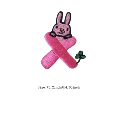 Custom Lovely Rabbit Embossed with Letter X Motif Iron on Embroidery patch
