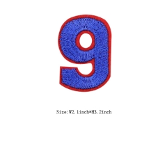 Custom Sappire Number 9 with Red Iron on Backing Embroidery patch