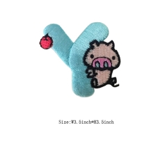 Custom Lovely Pig Embossed with Letter Y Motif Iron on Embroidery patch