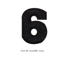 Custom Black Number 6 Iron on Backing Embroidery patch