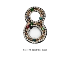 Custom 3D Colorful Beaded Number 8 Embroidery patch with Black Iron on Backing