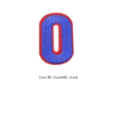 Custom Sappire Number 0 with Red Iron on Backing Embroidery patch