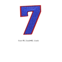 Custom Sappire Number 7 with Red Iron on Backing Embroidery patch
