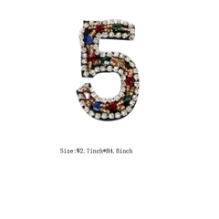 Custom 3D Colorful Beaded Number 5 Embroidery patch with Black Iron on Backing