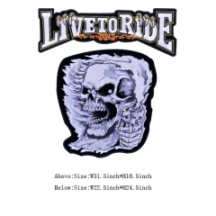 Custom Silver Live To Ride Skull Iron on Design Embroidery patch