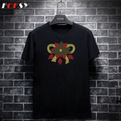 Custom Flower with Ribbon Hot Fix Rhinestone Transfer for Holiday