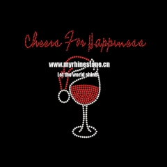 Custom Cheer for Happiness On Christmas Motif Rhinestone Heat Transfer