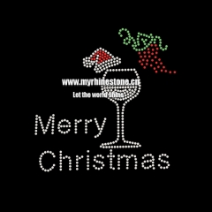 Wholesale Merry Christmas Cups Motif Rhinestone Heat Transfer