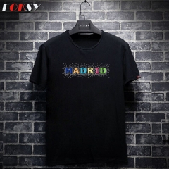 Custom Glitter Letter Madrid Hot Fix Rhinestone Heat Transfer for T-shirt