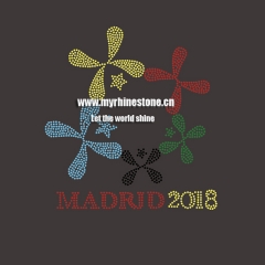 Custom Madrid 2018 Hot Fix Motif Rhinestone Heat Transfer for T-shirt
