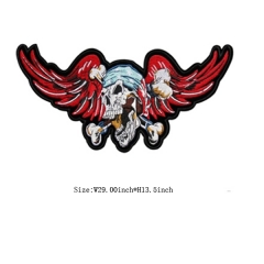 Custom Skull with Wings Motif Iron on Embroidery patch