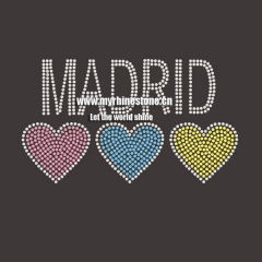 Wholesale Custom Love Madrid Hotfix Motif Rhinestone Iron on Transfer