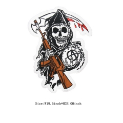 Custom Ghost Skull with Handing Reaper's Scythe Embroidery patch