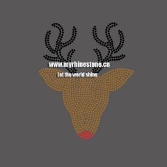 Custom Christmas Deer Hot Fix Motif Rhinestone Heat Transfer for T-shirt