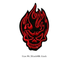Custom Red Burning Skull Head Embroidery patch Iron on Backing