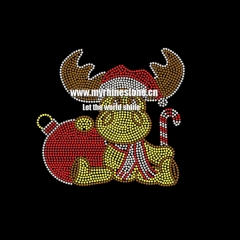Custom Cute Cow Wearing Christmas Hat Hot Fix Motif Rhinestone Transfer