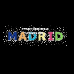 Custom Glitter Letter Madrid Hot Fix Rhinestone Heat Transfer for T-shirt