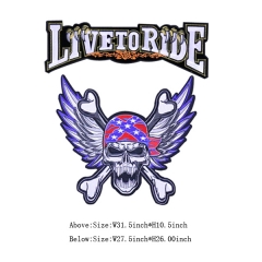 Custom Live to Ride Skull Wings Motif Iron on Embroidery patch