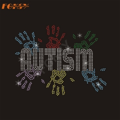 Autism Hands Iron on Rhinestone Transfer