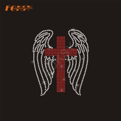 Wing Cross Iron on Rhinestone Transfer