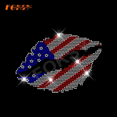 American Flag Lips Sparlk Rhinestone Motif Iron on Transfer for T Shirts