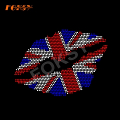 Sexy Lips Hot Fix Strass Motif Rhinestone Transfer for UK Flag T Shirt