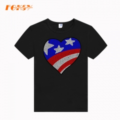 American Flag in The Heart Rhinestone Transfer for Girls 4th of July Dresses