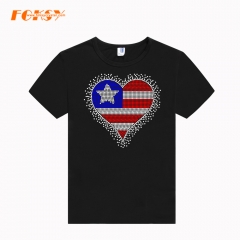 4th of July Flag Heart Rhinestone Iron on Transfer for American Independence Day