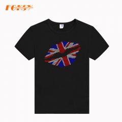 Sexy Lips Hot Fix Strass Motif Rhinestone Transfer for UK Flag T Shirt