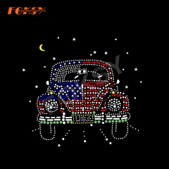 American Classic Car Combined Material Hot fix Motif for 4th of July Clothes