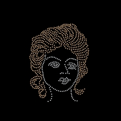 Fashion Afro Girl golden hair Rhinestone Transfer for Garment