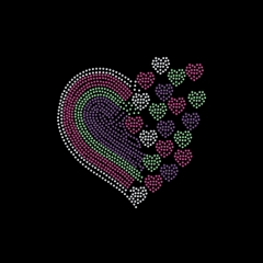 new colorful heart heat rhinestone transfer