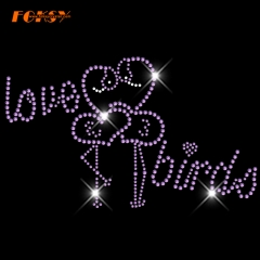Letters love birds purple heat rhinestone transfer for shirt