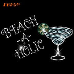 Beach holiday wine motif hotfix rhinestone transfer for clothing